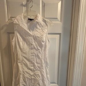 Lands End White Sleeveless Collared Belted Dress Size 8